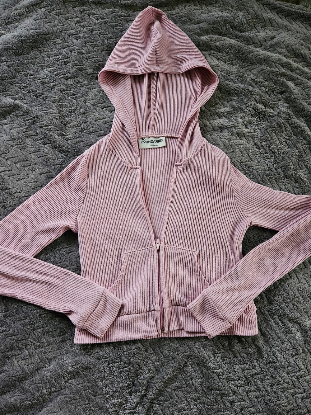 No Boundaries Dusty Pink Ribbed Zip Hoodie Cardigan Set